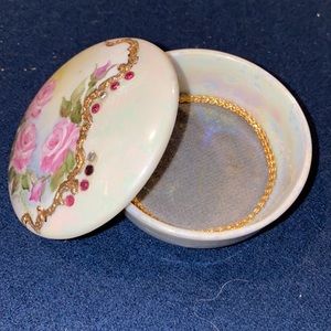 Hand Painted Porcelain Rose and Crystal Design Box